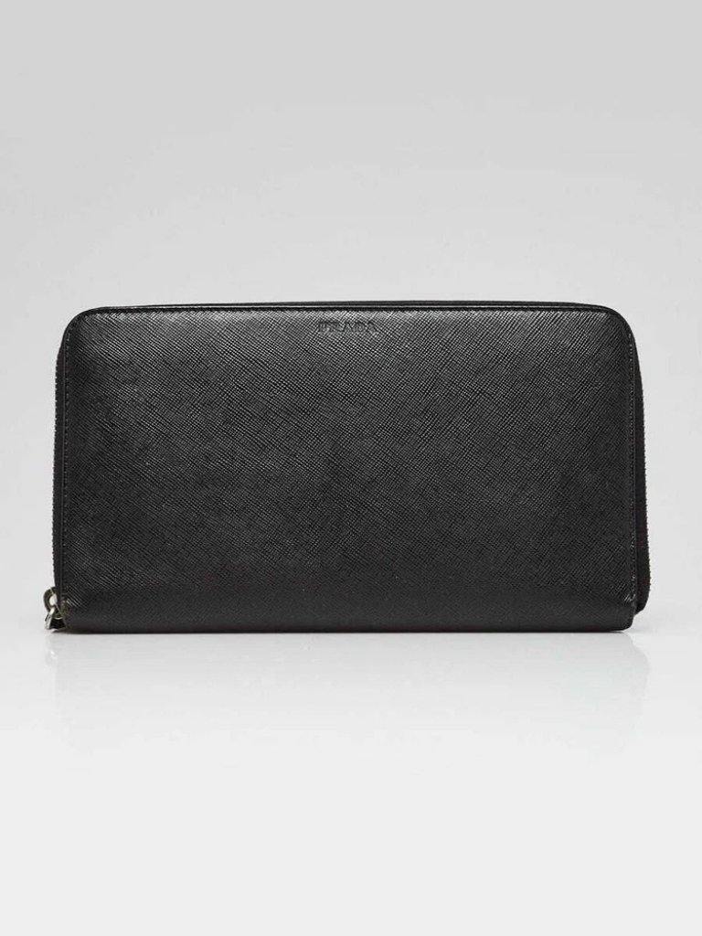 Prada Black Saffiano Leather Zippy Organizer Wallet